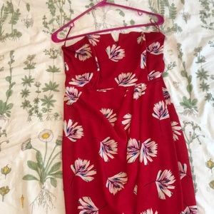 Express, Red floral maxi strapless dress
